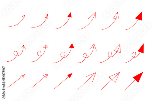 手描き風の赤い矢印のセット