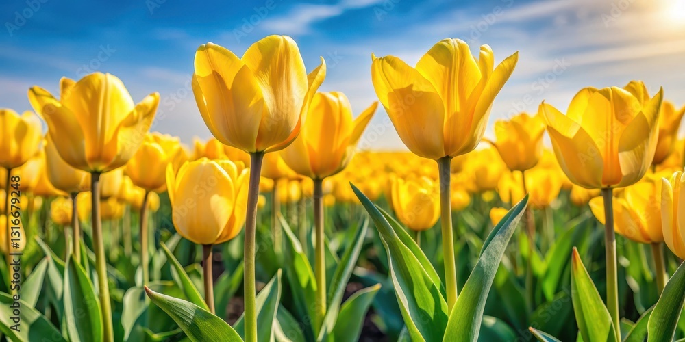 Obraz premium Vibrant tulips swaying gently in a Dutch wind , yellow, flowers, yellow