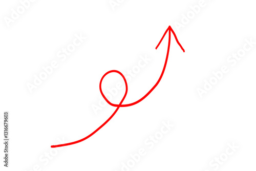 一回転している手描きの赤い細い矢印