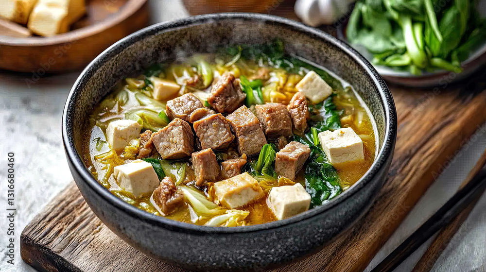 Cozy Indoors With a Bowl of Chinese Cabbage Soup, Tender Pork, and Soft Tofu Cozy Indoors With a Bowl of Chinese Cabbage Soup, Tender Pork, and Soft Tofu