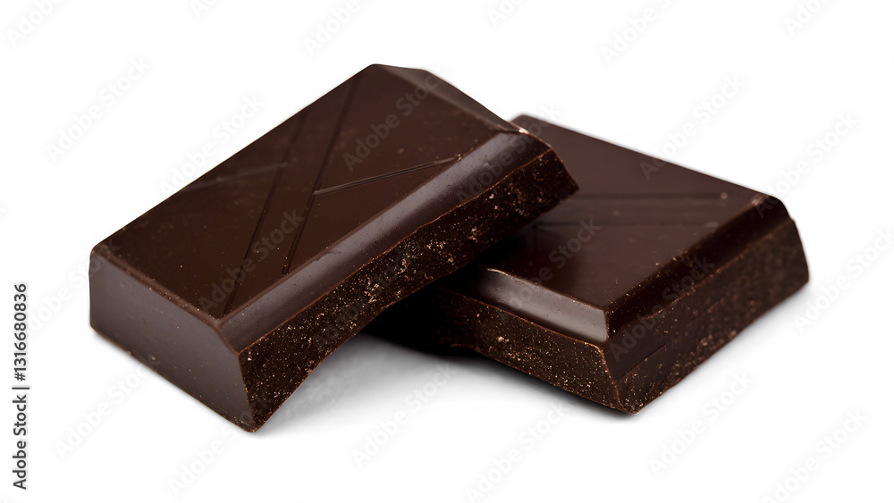 A rich, glossy dark chocolate bar broken into squares, with a smooth texture and slightly melting edges A rich, glossy dark chocolate bar broken into squares, with a smooth texture and slightly melting edges