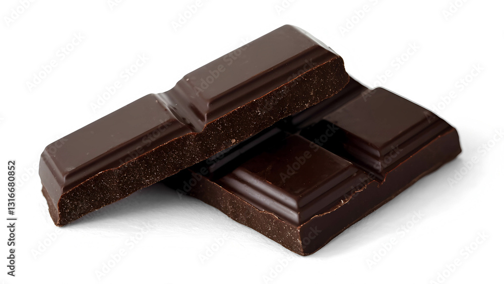 A rich, glossy dark chocolate bar broken into squares, with a smooth texture and slightly melting edges A rich, glossy dark chocolate bar broken into squares, with a smooth texture and slightly melting edges