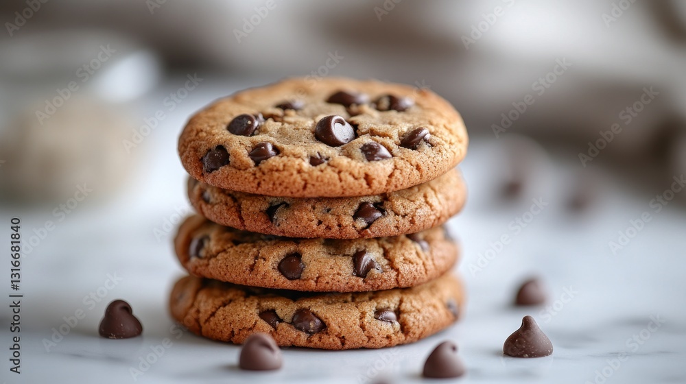 Delicious chocolate chip cookies stacked high Delicious chocolate chip cookies stacked high