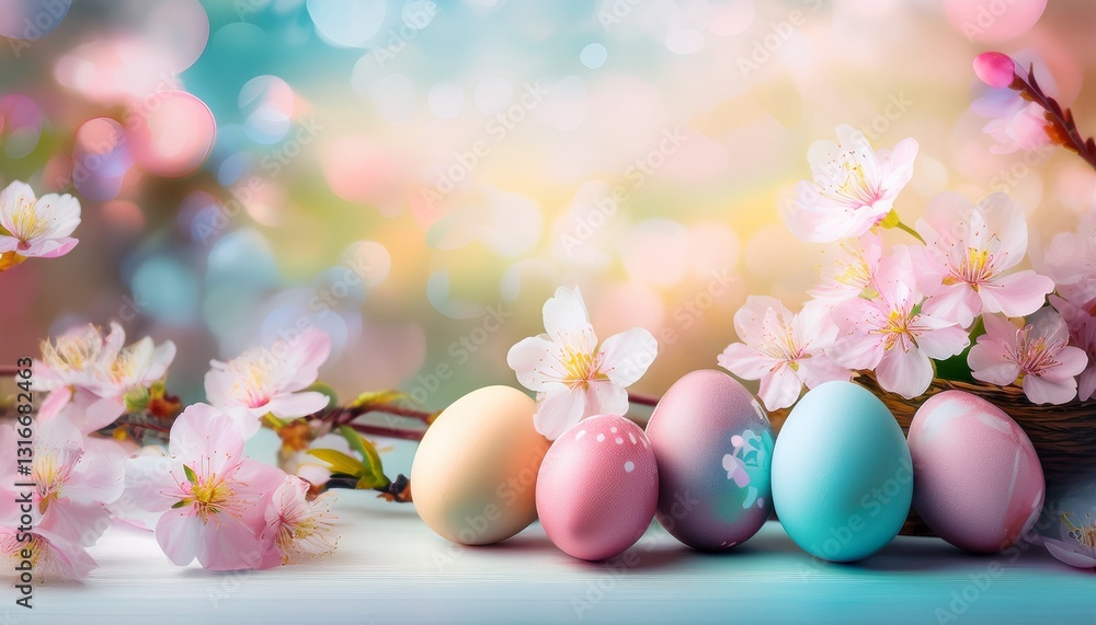 Soft pastel Easter background featuring watercolor-painted eggs, delicate cherry blossoms, and a gentle spring ambiance. Perfect for festive designs, greeting cards, and seasonal decorations. Soft pastel Easter background featuring watercolor-painted eggs, delicate cherry blossoms, and a gentle spring ambiance. Perfect for festive designs, greeting cards, and seasonal decorations.