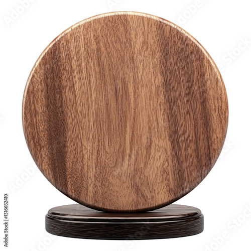 Round Walnut Wood Award Plaque on Base.