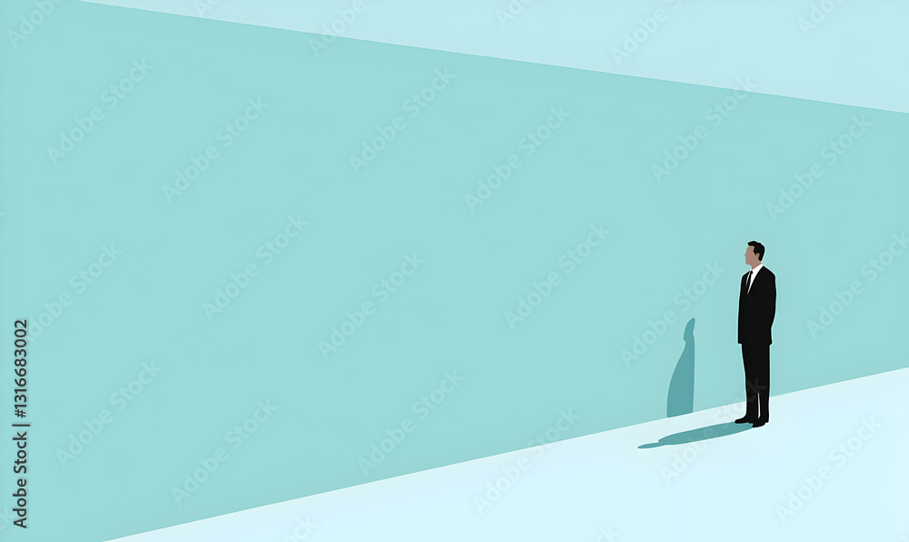 Businessman Standing Alone Against Minimalist Abstract Background Businessman Standing Alone Against Minimalist Abstract Background