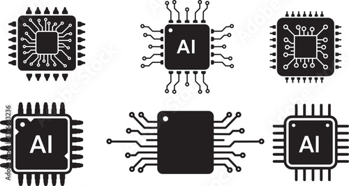 Futuristic AI Processor Icon – Black Vector for Machine Learning