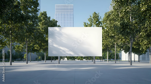 Empty Outdoor Billboard Surrounded by Green Trees and Urban Landscape