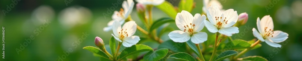 White flowers with pinkish tint on green stems, oaks, blossoms, gardening White flowers with pinkish tint on green stems, oaks, blossoms, gardening