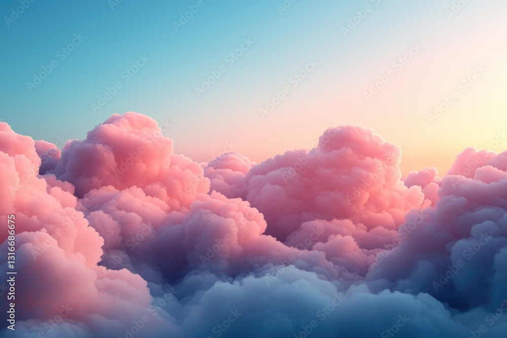 Pink fluffy clouds fill the sky at the beautiful sunset horizon Pink fluffy clouds fill the sky at the beautiful sunset horizon