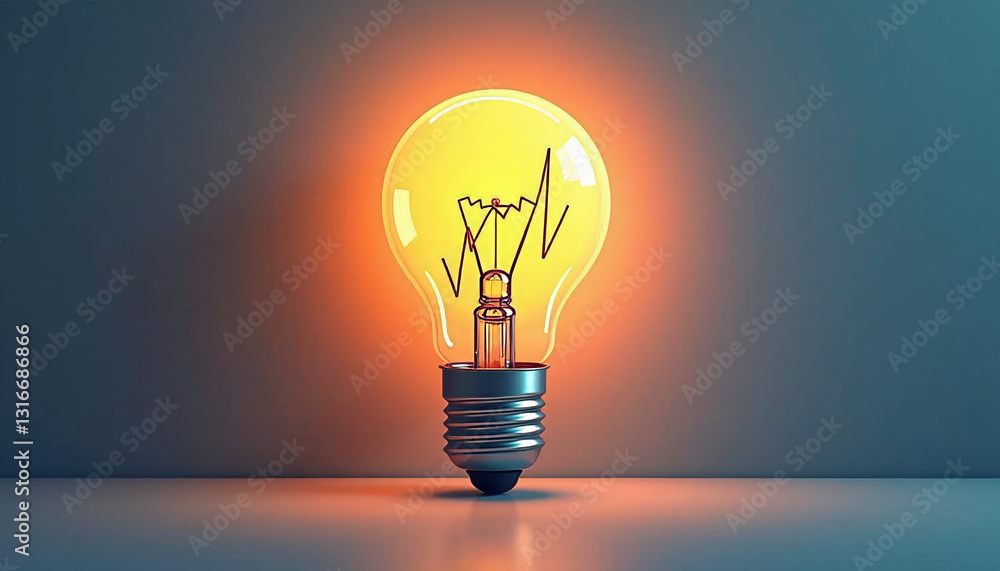 Light bulb with glowing design and financial graph Light bulb with glowing design and financial graph
