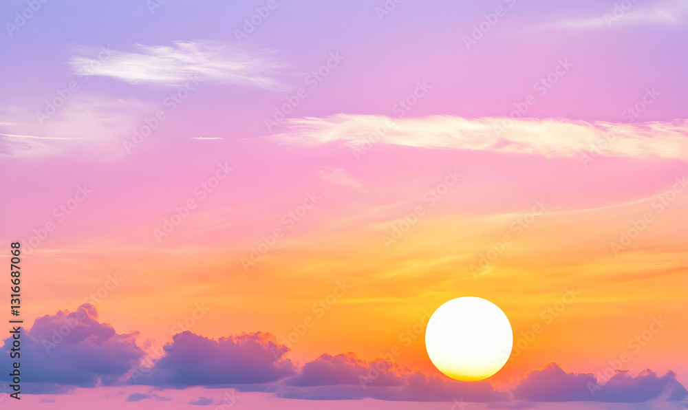 Tranquil Sunset Over Serene Sky with Soft Clouds and Vibrant Colors Tranquil Sunset Over Serene Sky with Soft Clouds and Vibrant Colors