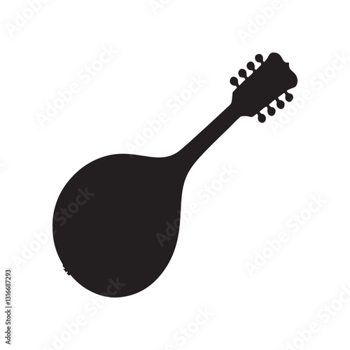 Mandolin silhouette, black and white, simple design, minimalist, iconic shape_traced