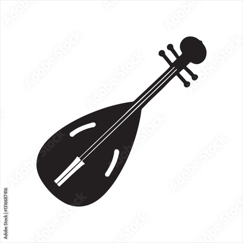 Oud silhouette, black and white, simple design, minimalist, iconic shape._traced