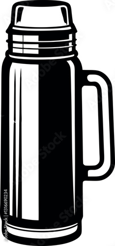 Thermos bottle vector silhouette line art Generative Ai