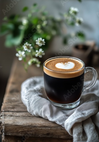 Coffee Drink Topped With Whipped Cream Served in a Glass on a Wooden Surface