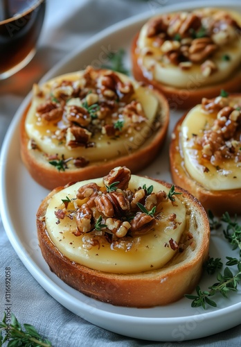 Wallpaper Mural Delightful Toasted Bread Topped With Cheese, Pecans, and Herbs Served on a White Plate Torontodigital.ca