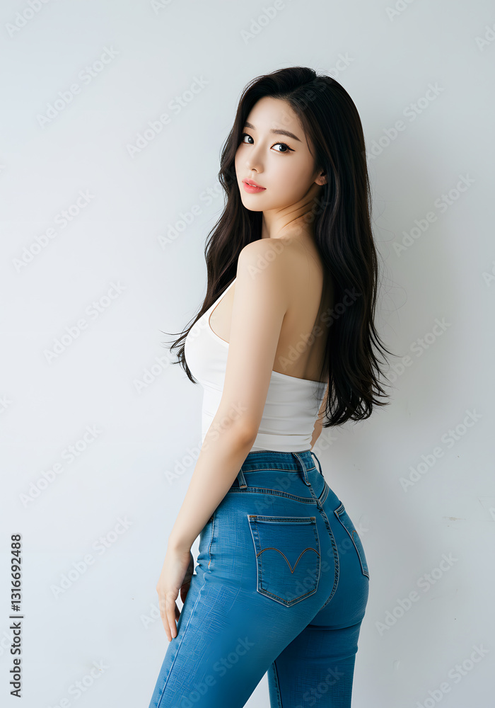 Stylish Young Woman in Strapless Top and Blue Jeans
Stylish Young Woman in Strapless Top and Blue Jeans