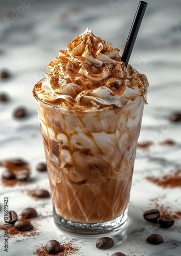 Creamy Dessert Beverage Splashes With Whipped Topping in Refreshing Display