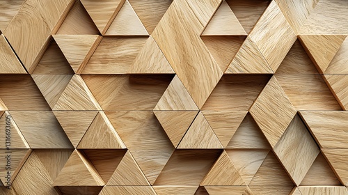 Abstract wooden triangular wall design for interior
