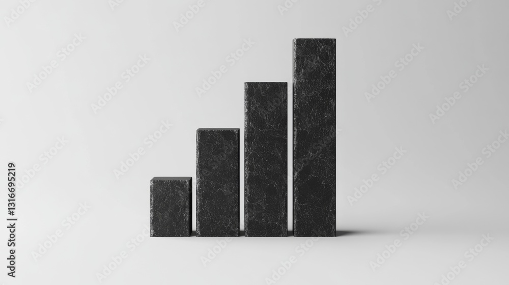D bar graph with a rough stone texture on each bar, contrasting against a polished surface, symbolizing resilience in data trends and statistics. D bar graph with a rough stone texture on each bar, contrasting against a polished surface, symbolizing resilience in data trends and statistics.