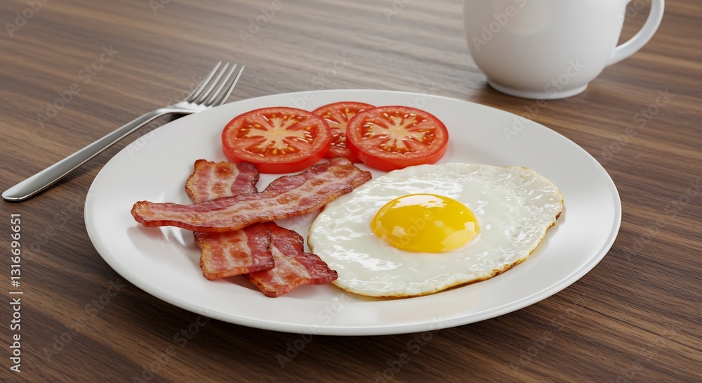Delicious fried egg bacon tomato breakfast plate. AI Generated Delicious fried egg bacon tomato breakfast plate. AI Generated