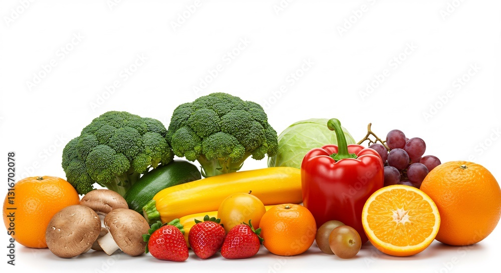 Vibrant colorful fruits vegetables arranged beautifully. AI Generated Vibrant colorful fruits vegetables arranged beautifully. AI Generated