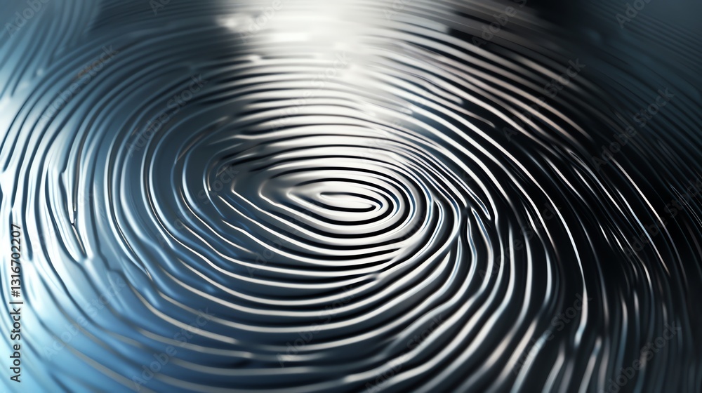 A close-up of a fingerprint pattern on a metallic surface. A close-up of a fingerprint pattern on a metallic surface.
