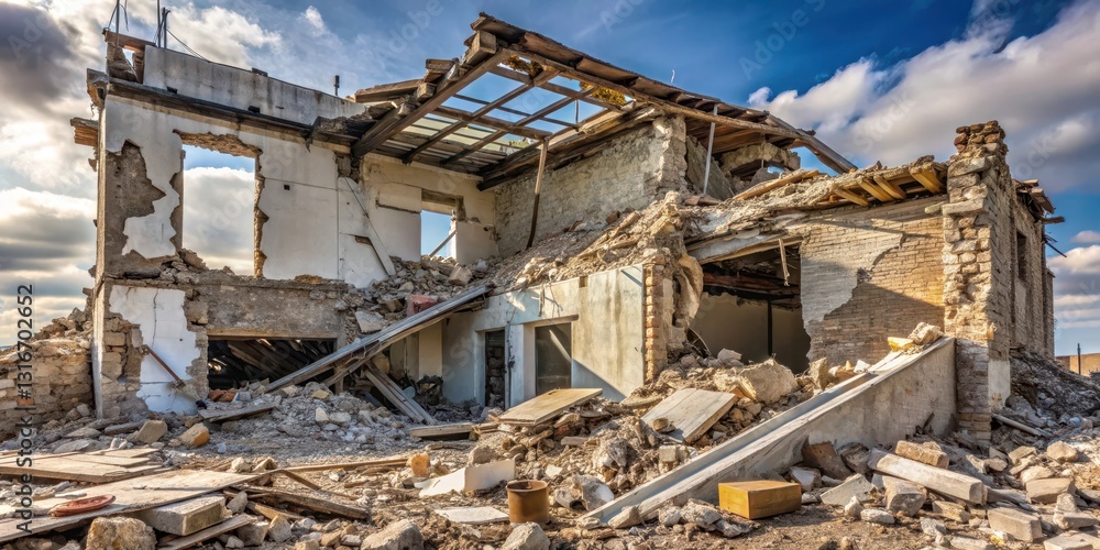 Building ruin after earthquake, collapsed walls and ceiling Building ruin after earthquake, collapsed walls and ceiling
