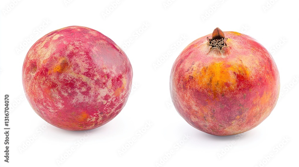 Fototapeta premium Whole Pomegranate Isolated on White Background: Fresh, Vibrant, and Ready to Be Used in Culinary Creations or as a Symbol of Health and Abundance.