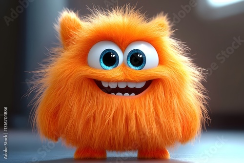 Fuzzy Orange Delight - Adorable 3D Monster Cartoon