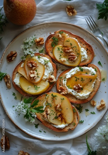 Wallpaper Mural Sliced Pear and Walnut Toast on Whole Grain Bread With Herb Garnish for a Healthy Breakfast Torontodigital.ca