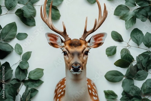 Deer Surrounded by Green Leaves in a Natural Setting With a Serene Expression