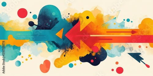 Abstract colorful arrows and shapes showing concepts of movement and direction