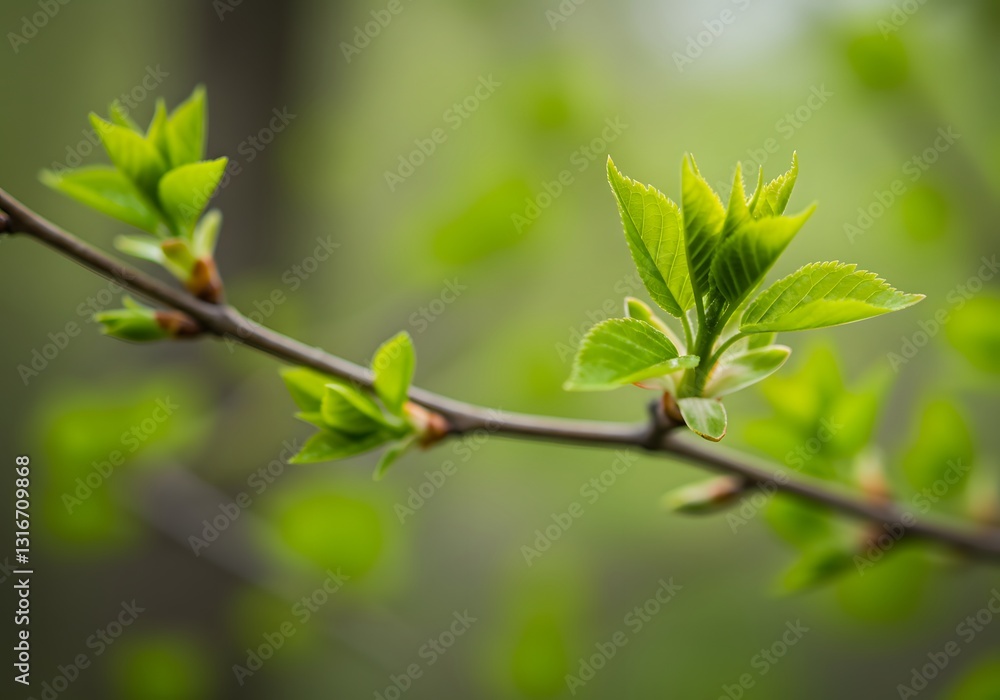 New Spring Leaves Emerging on Tree Branch in Soft Focus New Spring Leaves Emerging on Tree Branch in Soft Focus