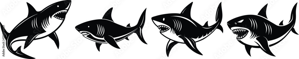 Obraz premium Shark Silhouette Vector – Powerful Ocean Predator Illustration