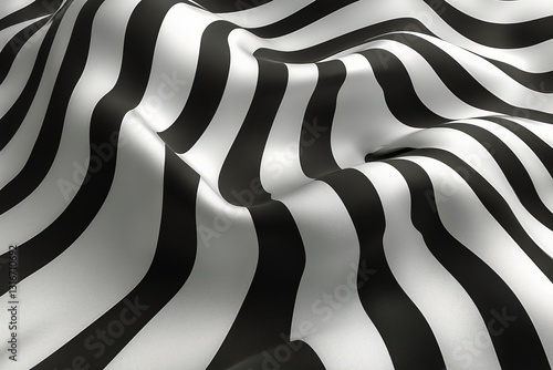 Black and White Striped Fabric Draping Softly Under Natural Light in a Minima...