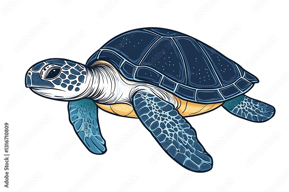 Obraz premium Stunning Blue Sea Turtle Illustration, Ocean Animal Design, Marine Life Artwork