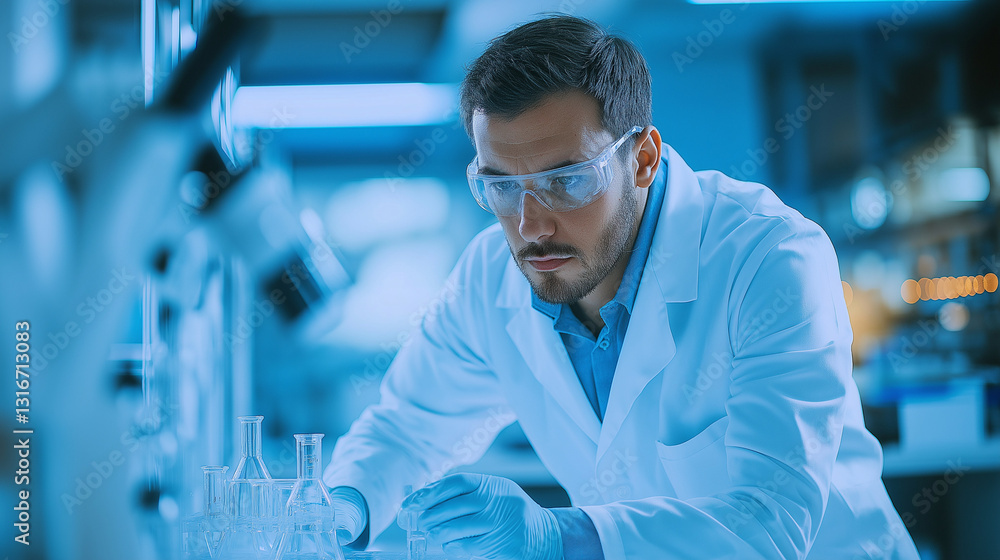 Serious scientist analyzing data, focused and intense expression, modern laboratory details, crisp and clear Serious scientist analyzing data, focused and intense expression, modern laboratory details, crisp and clear