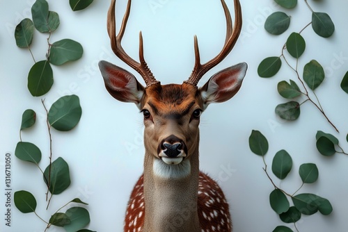 Deer Surrounded by Green Leaves in a Natural Setting With a Serene Expression