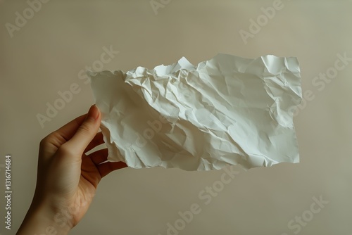 Hand Holding a Crumpled Piece of Paper Against a Textured Background