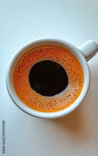Dark Coffee in a Black Mug Resting on a White Surface During a Calm Morning S...