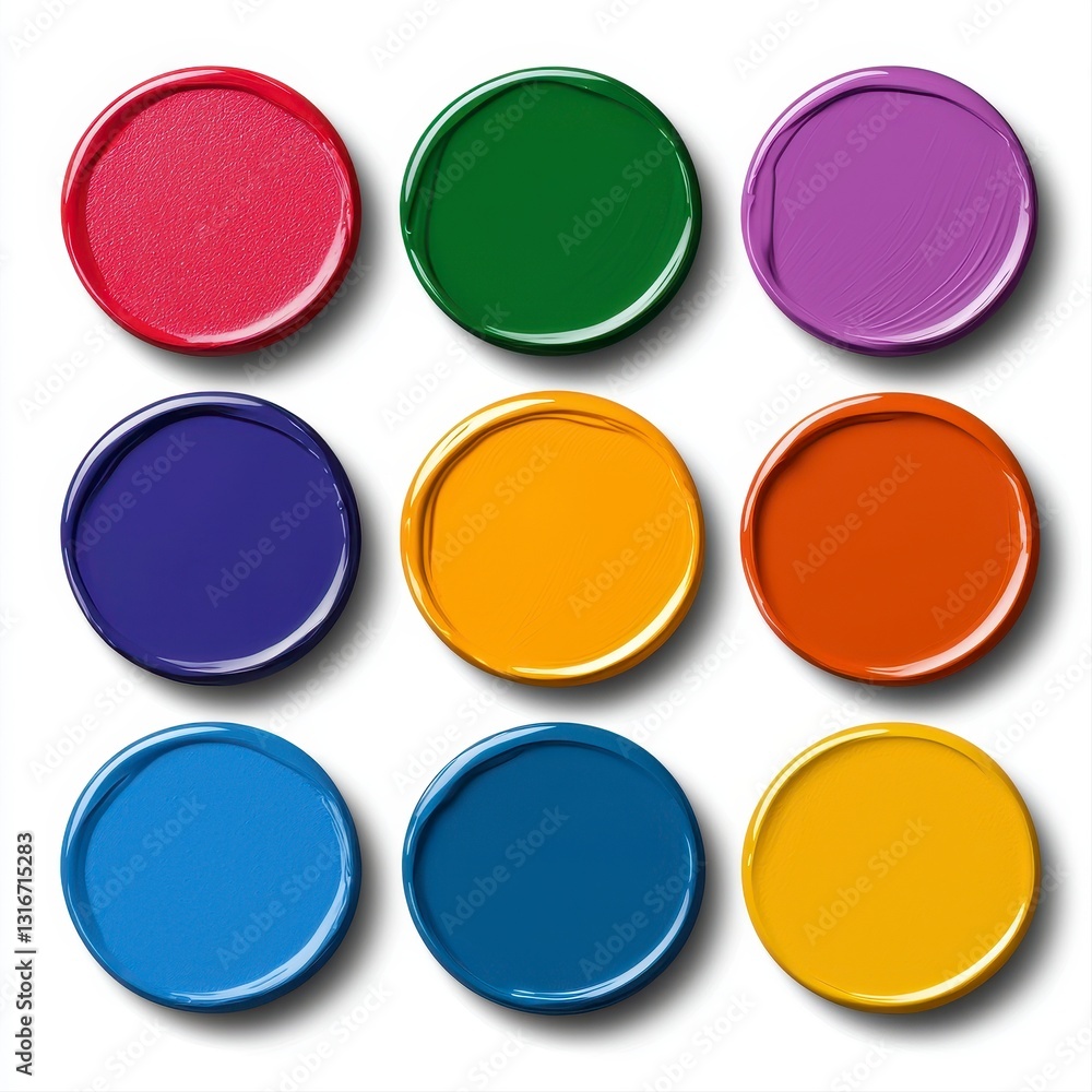 A complete set of six different colored paint cans arranged together for artistic and creative projects A complete set of six different colored paint cans arranged together for artistic and creative projects