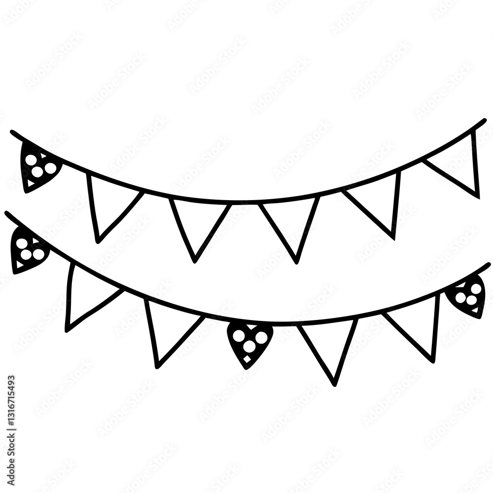 Heart-Themed Festive Bunting Line Art Heart-Themed Festive Bunting Line Art