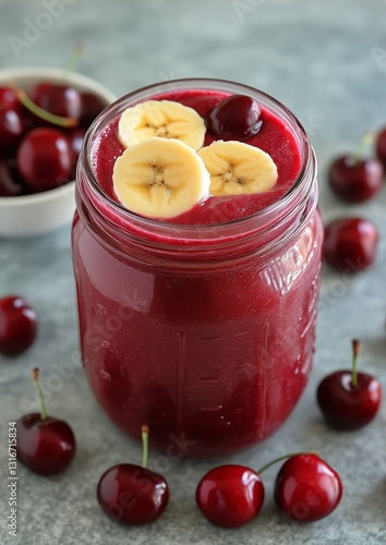 Delicious Cherry Banana Smoothie Served in a Mason Jar on a Kitchen Countertop