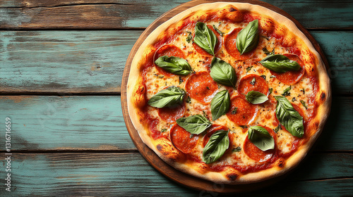 Classic pizza with mozzarella cheese, food photo