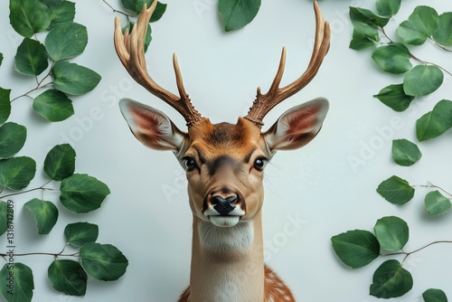 Deer Surrounded by Green Leaves in a Natural Setting With a Serene Expression