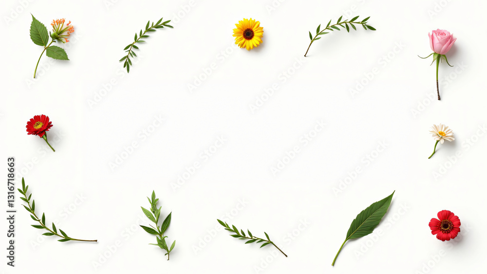 Fototapeta premium collection of leaf and flower on white background ,seamless pattern background ,isolated on white , 