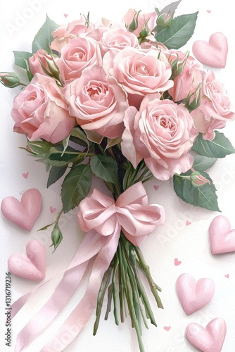 Romantic pink rose bouquet floral arrangement home decor soft background aesthetic appeal
