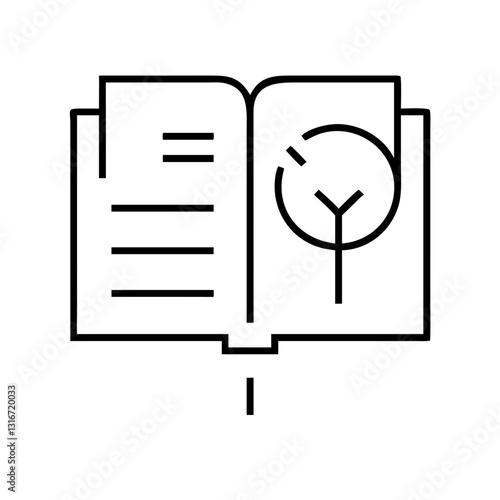 Open Book with Tree Illustration - Minimalist Line Art Design on White Background